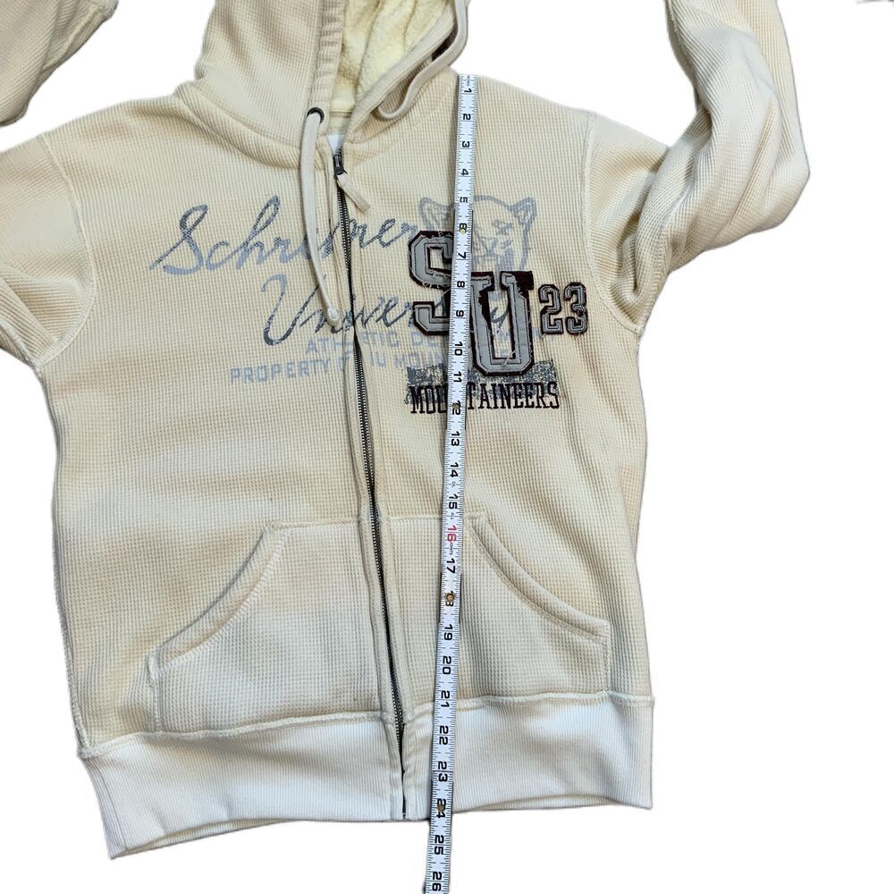 JAmerica Cream ZipUp Drawstring Hood Front Pockets‎ Graphic Print Hoodie Size XS - Picture 7 of 14